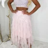 Cloud Nine Blush Pink Waterfall Midi Skirt
