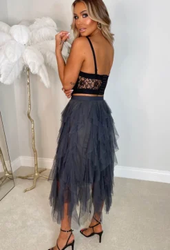 Cloud Nine Grey Waterfall Midi Skirt