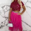 Cloud Nine Hot Pink Waterfall Mesh Midi Skirt