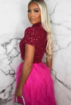 Cloud Nine Hot Pink Waterfall Mesh Midi Skirt