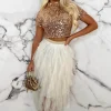 Cloud Nine Nude Waterfall Mesh Midi Skirt