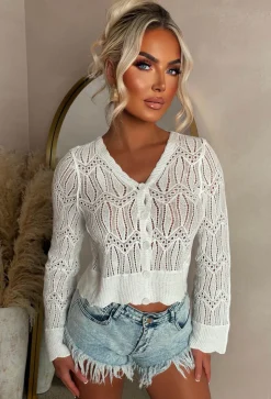 Coastal Chic Cream Crochet Knitted Cardigan