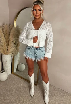 Coastal Chic Cream Crochet Knitted Cardigan
