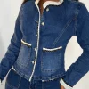 Coco Babe Mid Blue Denim Cropped Collarless Jacket