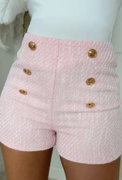 Coco Fever Pink Tweed Button Front Shorts