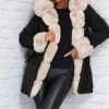 Cocoa Kisses Black Faux Fur Trim Parka Coat