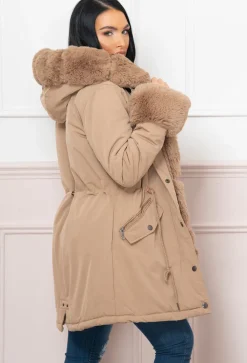 Cocoa Kisses Tan Fur Trim Parka Coat