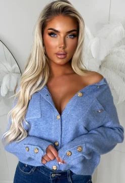 Cool Girl Mood Blue Luxury Soft Knit Button Cardigan