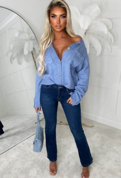 Cool Girl Mood Blue Luxury Soft Knit Button Cardigan