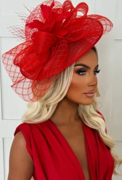 Cosmo Chic Red Floral Bow Detail Fascinator