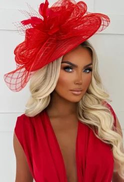Cosmo Chic Red Floral Bow Detail Fascinator