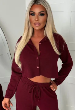 Cosy Icon Burgundy Ribbed Shirt And Trouser Loungewear Set