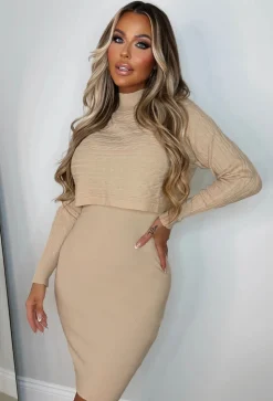 Cosy In Cable Cream Ultra Soft Knitted 2-IN-1 Jumper And Midi Dress