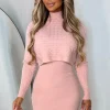 Cosy In Cable Pink Ultra Soft Knitted 2-In-1 Jumper And Midi Dress