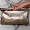 Couture Lifestyle Gold Metal Trim Faux Leather Clutch With Chain Strap