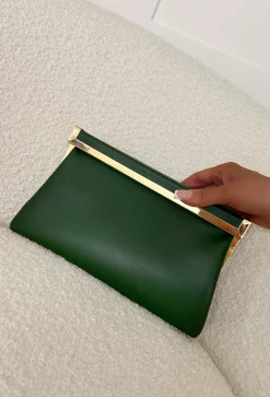 Couture Lifestyle Khaki Gold Trim Clutch with Chain Strap