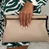 Couture Lifestyle Nude Metal Trim Faux Leather Clutch With Chain Strap