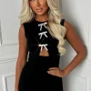Crystal Black Diamante Bow Front Dress