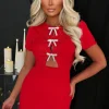 Crystal Days Red Diamante Bow Front Dress