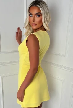 Crystal Lemon Diamante Bow Front Dress