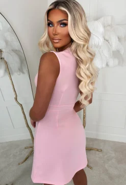 Crystal Pink Diamante Bow Front Mini Dress