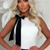 Cute Girl White Bow Stretch Top
