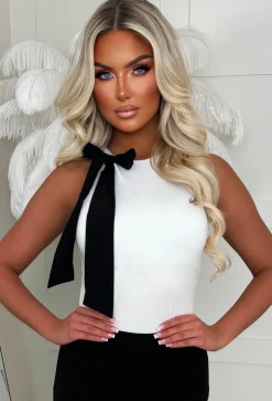 Cute Girl White Bow Stretch Top