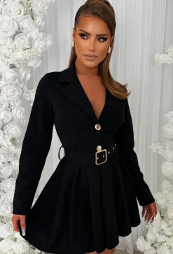 Daring Darling Black Belted Collar Front Skirt Playsuit