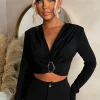 Daring Diva Black Gold Detail Stretch Crop Top