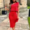 Darling Girl Red One Shoulder Lace Dress