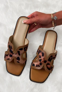 Day Dreamer Brown Leopard Print Sliders