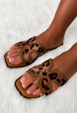 Day Dreamer Brown Leopard Print Sliders