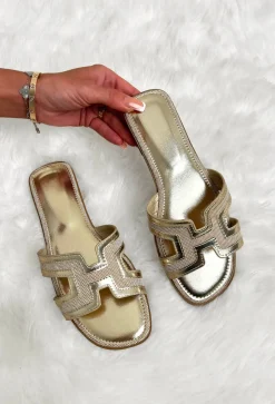 Day Dreamer Gold Rattan Sliders