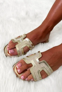 Day Dreamer Gold Rattan Sliders