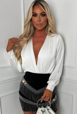 Dazzle Tassel Black Tassel Embellished Stretch Skirt