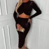 Dazzling Bronze Lurex Stretch Ruched Midi Skirt