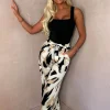 Deluxe Days Beige Printed Elasticated Trousers