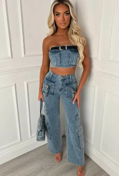 Denim Darling Mid Blue Cargo Co-Ord Set
