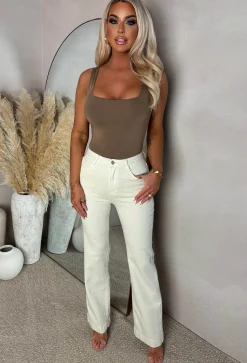Denim Date Cream Stretch Wide Leg Jeans