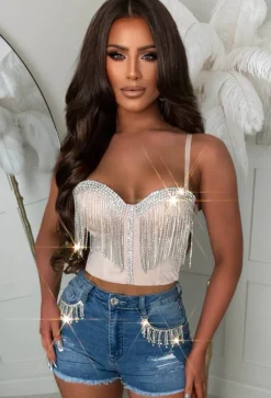Denim Delight Mid Wash Denim Tassel Shorts