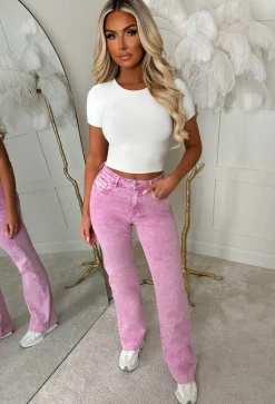 Denim Design Magenta Stretch Wide Leg Washed Jeans