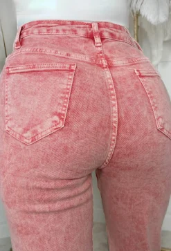 Denim Design Pink Stretch Wide Leg Washed Jeans