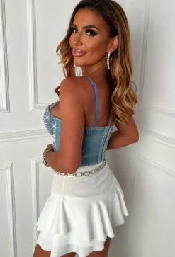 Denim Devotion Mid Blue Denim Embellished Top
