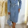 Denim Envy Blue Belted Button Up Long Sleeve Denim Midi Dress