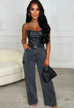 Denim Revolution Black Cargo Denim Wide Leg Jeans