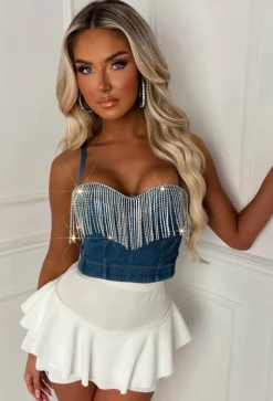 Denim Tears Mid Blue Denim Diamante Tassel Top