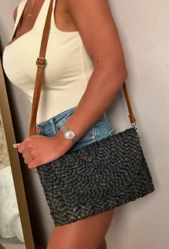 Desert Darling Black Straw Clutch Bag