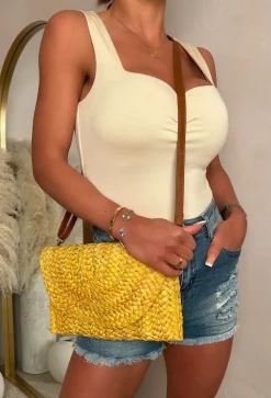 Desert Darling Yellow Straw Clutch Bag