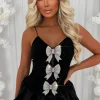 Diamond Divine Black Diamante Bow Puff Ball Dress