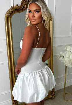 Diamond Divine White Diamante Bow Puff Ball Dress